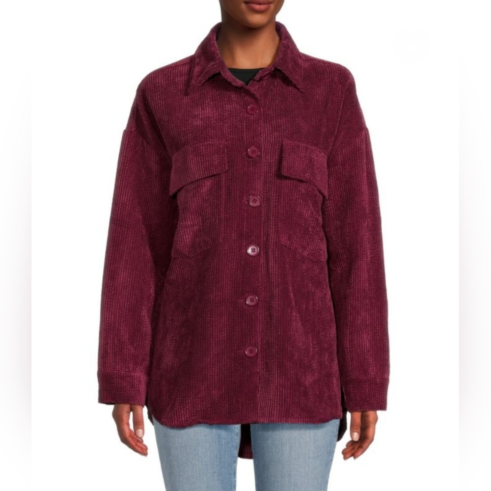 NWT JOU JOU Premium Outerwear Women's Corduroy Shacket Jacket Burgundy - Sz. Med